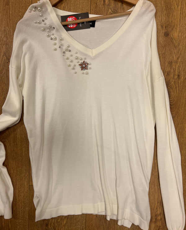 Cream embellished top one size