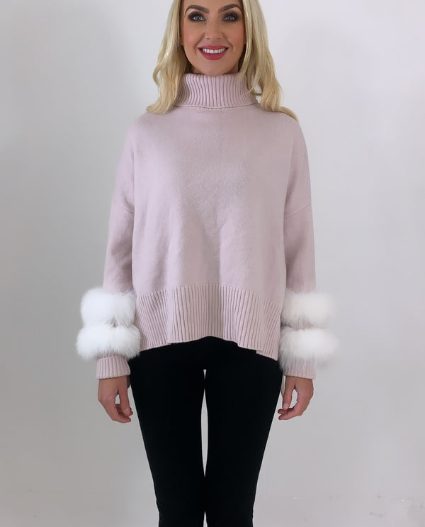 Fur cuff knit jumper